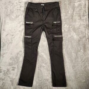 Hot Topic Black Cargo Pants Mens Large Zip Pockets Drawstring Waist 34X31
